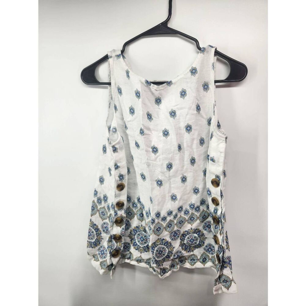 J. Jill Love Linen Floral Paisley Sleeveless Blouse  Medium Petite  100% Linen